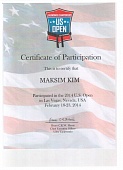 Сертификат участника US OPEN 2014